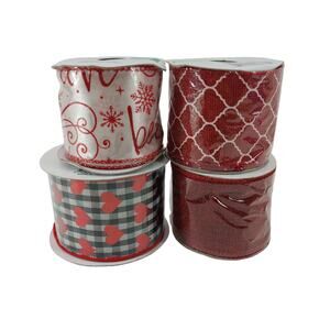 Decorative Ribbon Red Hearts Gingham Black Christmas Holiday Winter